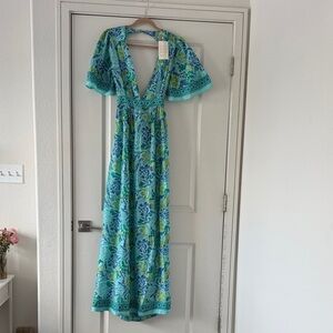 HANNAH Floral Blue and Green Maxi Dress